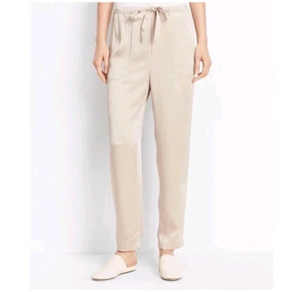 Vince Stucco Patch Pocket Drawstring Satin Pants Beige Women’s Size M Minimalist - Picture 2 of 16